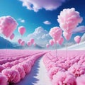 A tale landscape full of and cotton candy creates a whimsical and fantastical