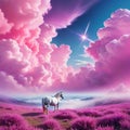 A tale landscape of the thick pink clouds and colorful beautiful gentle vivid Imagination and