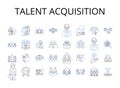 Talent acquisition line icons collection. Performance management, Employee retention, Succession planning, Human