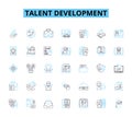 Talent development linear icons set. Growth, Learn, Progression, Coaching, Capability, Development, Learning line vector Royalty Free Stock Photo