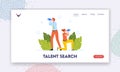 Talent Search Landing Page Template. Business Characters Watching to Binoculars, Business Vision, Employee Recruitment