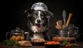 Talented and adorable dog chef in the kitchen passionately preparing nutritious meals for animals