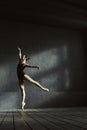 Talented ballet dancer standing on the tiptoe in the studio