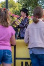 Close up of clarinetist Susi Evans playing at an annual concert of Jewish Klezmer music in Regent`s Park in London UK.