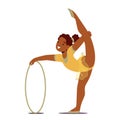 Talented Cute Little Gymnast Baby Girl Character Gracefully Performs With A Hoop, Showcasing Her Skill, Flexibility