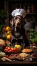 Talented dog chef passionately cooking nutritious meals for pets with love in the kitchen