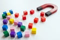 Talented employee or customer acquisition concept. The magnet attracts the red cubes. Royalty Free Stock Photo