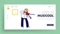 Talented Little Artist Perform Classical Composition Website Landing Page. Boy Playing on Violin Prepare for Examination