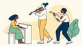 Talented Musical Trio Performing Harmoniously with Piano and String Instruments, vector design Generative AI Royalty Free Stock Photo