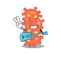 Talented musician of bacteroides cartoon design playing a guitar