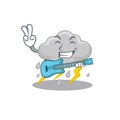 Talented musician of cloud stormy cartoon design playing a guitar