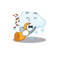 Talented musician of snowy cloud cartoon design playing a trumpet Royalty Free Stock Photo