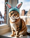 Purrfectly Knit: A High-Resolution Cat in Bunny Ears