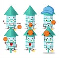 Talented rocket firework green cartoon character as a basketball athlete Royalty Free Stock Photo