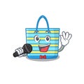 Talented singer of beach bag cartoon character holding a microphone