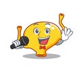 Talented singer of bladder cartoon character holding a microphone