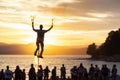 Talented Street Performer doing a show with a unicycle in front of a large crowd