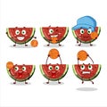 Talented watermelon gummy candy cartoon character as a basketball athlete