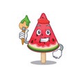 Talented watermelon ice cream Artist cartoon character with brush