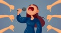 Girl With Terrible Singing Voice Receiving Negative Feedback Vector Cartoon Royalty Free Stock Photo