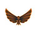Talisman flying eagle logo bird of prey with widely spread wings and aggressive gaze, black and orange emblem print of a hawk