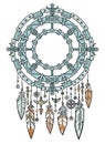 Talisman metal dreamcatcher with feathers. Royalty Free Stock Photo