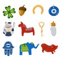 Talismans of good luck. Symbols of good fortune, prosperity and success Royalty Free Stock Photo