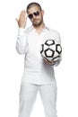 Talk abouth fotball, man isolated on the white background