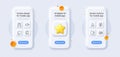 Talk bubble, Click hand and Teamwork questions line icons pack. For web app. 3d phone mockups. Vector
