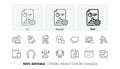 Talk bubble, Mobile devices and Work time line icons. For web app, printing. Line icons. Vector