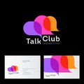 Talk Club logo. Language school logo. Conversational club icon. Chat logo. Community emblem. Three multi-colored bubble.