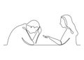 Talk couple in crisis, conversation in relationship, psychological problem, continuous one line drawing. Sad man and