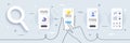 Talk, Feather and Consumption growth line icons pack. For web app. Phone screen mockup. Vector