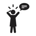 Talk icon vector female person profile avatar with speech bubble symbol for discussion and information in flat color glyph Royalty Free Stock Photo