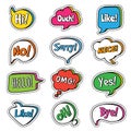Talk phrase. Speech bubbles with words dialogue text yes, omg, vector colored comic balls Royalty Free Stock Photo