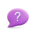 Talk speech bubble 3d element. Vector message or thinking balloon, question mark on cloud button. Comment or chat text Royalty Free Stock Photo