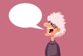 Elderly Woman Screaming in Speech Bubble Vector Communication Illustration
