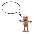 Talkative Egyptian mummy monster with speech blank bubble, 3d illustration