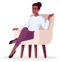 Talkative person sitting in relaxed pose semi flat RGB color vector illustration