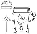 Talking Black And White Recycle Bin Cartoon Mascot Character Pointing To A Open Lid