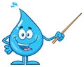 Talking Blue Water Drop Cartoon Mascot Character Using A Pointer Stick