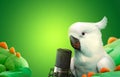 Talking cockatoo parrot with a microphone