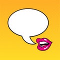 Talking female lips with a dialog cloud in pop art style.