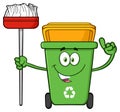 Talking Green Recycle Bin Cartoon Mascot Character Pointing To A Open Lid