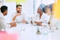 Talking, meeting and business people teamwork, brainstorming or manager discussion, ideas and group listening. Speaking Royalty Free Stock Photo