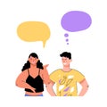 Talking people with dialog speech bubbles, sketch vector illustration isolated.