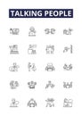 Talking people line vector icons and signs. Chatting, Interacting, Chatting, Yacking, Dialoguing, Debating, Discoursing Royalty Free Stock Photo