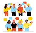 Talking people. Persons communicate with each other. Different speech bubbles. Student debates and conversations Royalty Free Stock Photo