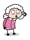 Talking on Phone - Old Cartoon Granny Vector Illustration Royalty Free Stock Photo