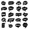 Talking phrase. Speech bubbles circle shapes with dialogue simple phrase vector text areas collection